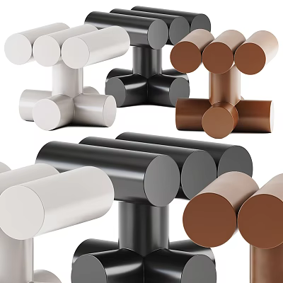Modern Stools With Cylindrical Design In White Black And Brown Colors 3d model