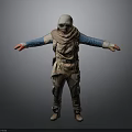 Hooded Person In Brown Outfit With Blue Sleeves Goggles Red Gloves And Outstretched Arms