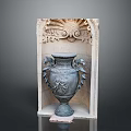Intricate Sculptural Carving With Stone Frame And Decorative Vase Featuring Detailed Patterns