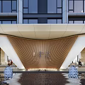 Modern Commercial Street With Glass Facade Open Entrance And Pedestrian Walkway