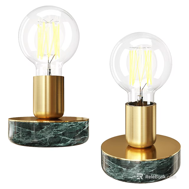 Modern Table Lamps With Transparent Bulbs Yellow Filaments And Green Marble Bases 3d model 