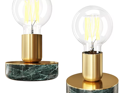 Modern Table Lamps With Transparent Bulbs Yellow Filaments And Green Marble Bases 3d model
