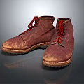 High Top Shoes with Red Laces Brown Upper Worn Out Look and Treaded Brown Sole Design