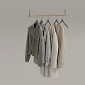 Clothes Hanging On Wooden Hanger With Different Textures And Colors 3d model