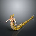 Mythical Female Game Character With Golden Hair Armor And Snake Body Holding Spear
