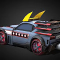 Cartoon Style Racing Car With Yellow Spoiler Green Eyes And Red Wheels