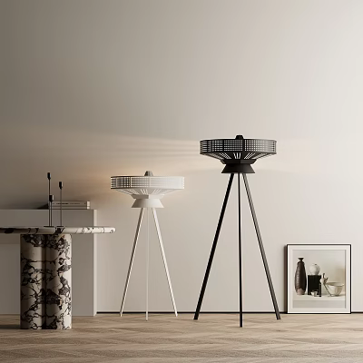 Modern Black White Floor Lamps With Tripod Bases And Grid Shades 3d model Modern Black White Floor Lamps With Tripod Bases And Grid Shades 3d model