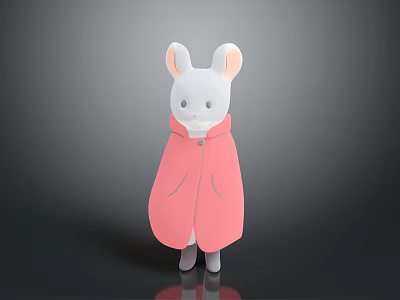 White Cartoon Mouse Character Wearing Pink Cloak Standing On Gray Surface 3d model