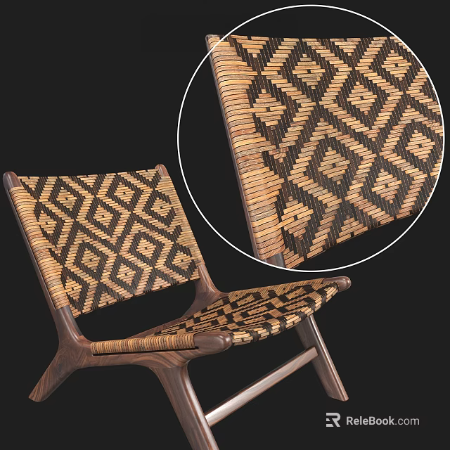Woven Leisure Chair With Geometric Diamond Pattern And Wooden Frame Design 3d model 