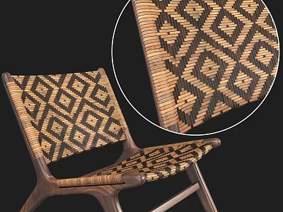 Woven Leisure Chair With Geometric Diamond Pattern And Wooden Frame Design 3d model