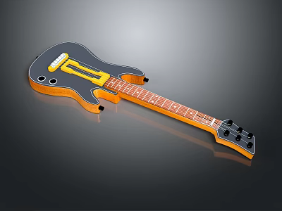 Modern Black Electric Guitar With Wooden Neck Chrome Pickups And Bridge Design 3d model