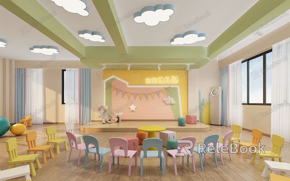 Modern kindergarten kindergarten classroom stage activity area model