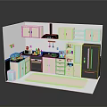 Modern Kitchen Interior Design With Cabinets Range Hood Refrigerator Oven And Countertop