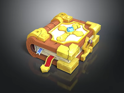 Ornate Household Decorative Book Featuring Golden Accents Gemstone And Brown Cover 3d model