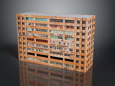 Multi Story Residential Building With Numerous Windows And Various Colored Panes 3d model