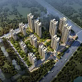 Residential Area Aerial View Planning With High Rise Buildings Green Spaces And River