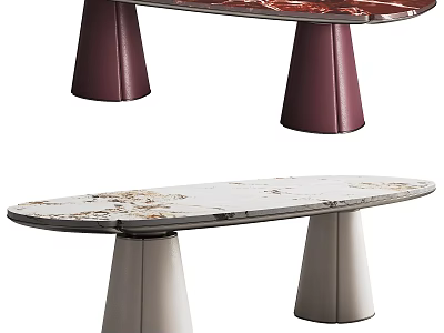 Modern Dining Table With Red White Marble Tabletop And Conical Colored Legs 3d model