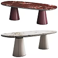 Modern Dining Table With Red White Marble Tabletop And Conical Colored Legs