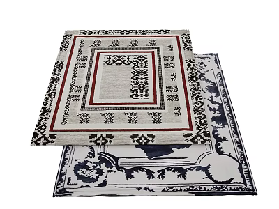 Square Rugs With Intricate Black Red Patterns And Traditional Decorative Design 3d model