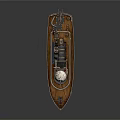 Vintage Warship Model with Three Chimneys Dark Blue Red Hull and Detailed Wooden Deck