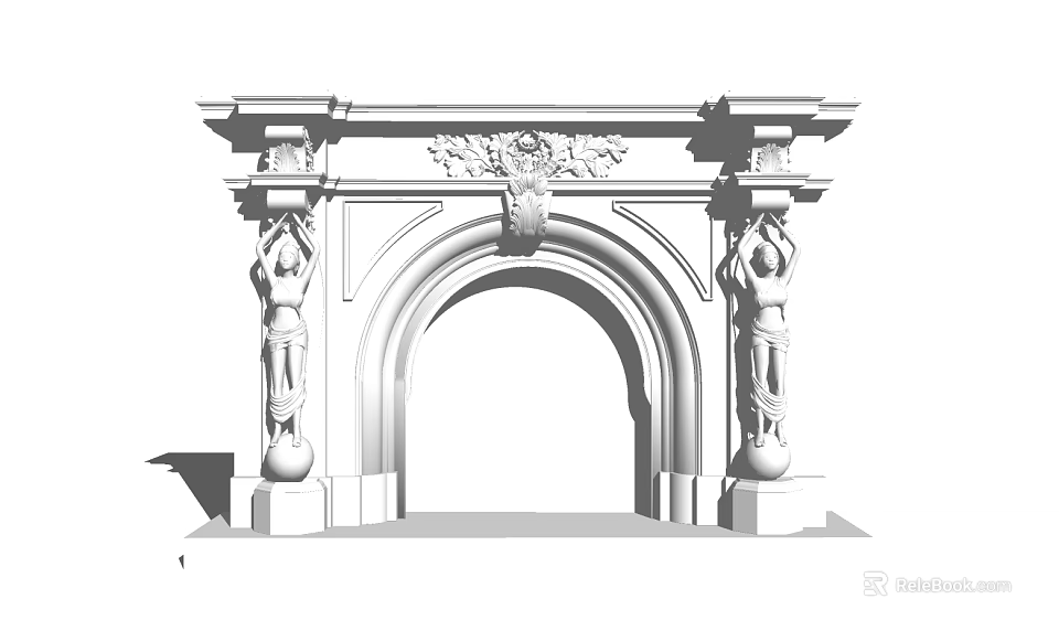 Antique Classical Fireplace With Ornate Carvings Sculpted Side Figures And Intricate Top Design 3d model 