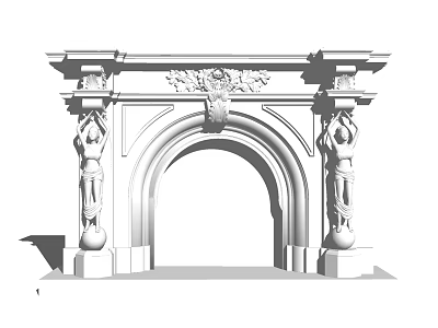 Antique Classical Fireplace With Ornate Carvings Sculpted Side Figures And Intricate Top Design 3d model
