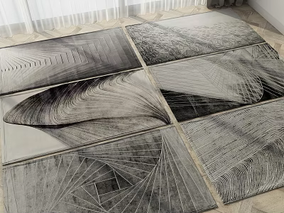 Geometric Pattern Black White Grey Area Rugs For Home Floor Decoration And Design 3d model