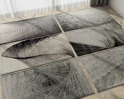 Geometric Pattern Black White Grey Area Rugs For Home Floor Decoration And Design 3d model
