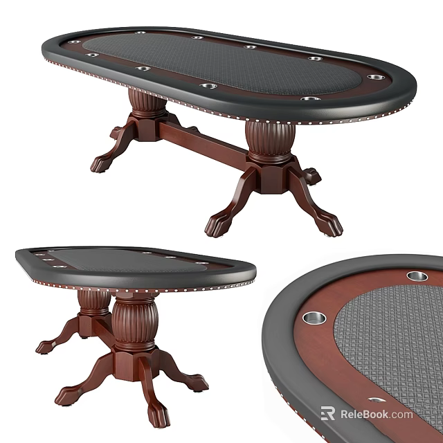 Poker Table Sports Equipment With Wooden Legs Black Felt Surface And Decorative Studs 3d model 