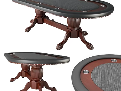 Poker Table Sports Equipment With Wooden Legs Black Felt Surface And Decorative Studs 3d model