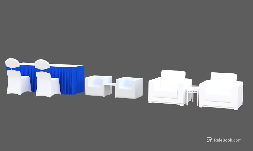 Modern Leisure Sofa Combination With White Upholstery Coffee Table And Side Tables 3d model