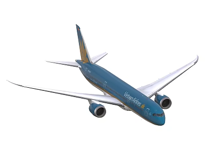 Vietnam Airlines Blue Passenger Jet Aircraft With Twin Engines And Wings 3d model