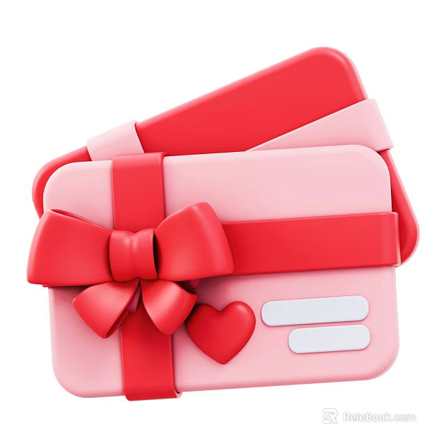 Red and Pink Gift Boxes Decorative Ornament Set with Bowknot and Heart Shape 3d model 