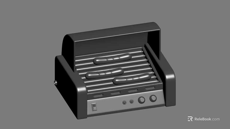 Black Sausage Grill With Metal Grilling Rack And Control Knobs 3d model 