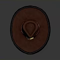 Stylish Brown Leather Wide Brimmed Hat With Gold Buckle Feather Accent And Stitched Edge