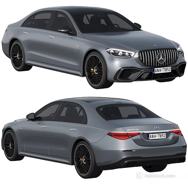 Gray Mercedes AMG Luxury Sedan With Sleek Body Design And Black Alloy Wheels 3d model 