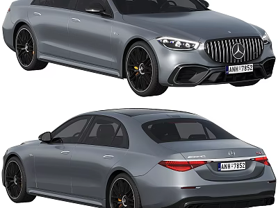 Gray Mercedes AMG Luxury Sedan With Sleek Body Design And Black Alloy Wheels 3d model