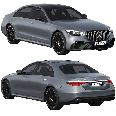 Gray Mercedes AMG Luxury Sedan With Sleek Body Design And Black Alloy Wheels 3d model