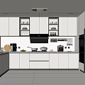 Modern Minimalist Kitchen Interior With White Cabinets Countertop Gray Refrigerator And Appliances