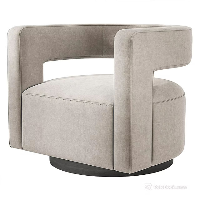 Modern Light Gray Fabric Accent Chair With Curved Armrests And Round Black Base 3d model 