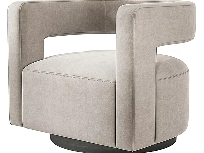 Modern Light Gray Fabric Accent Chair With Curved Armrests And Round Black Base 3d model