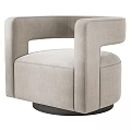 Modern Light Gray Fabric Accent Chair With Curved Armrests And Round Black Base