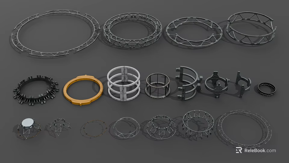 Industrial Equipment Metal Rings And Support Frames With Various Sizes And Different Designs 3d model 
