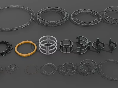 Industrial Equipment Metal Rings And Support Frames With Various Sizes And Different Designs 3d model
