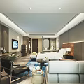 Elegant Hotel Room With King Bed White Bedding Brown Headboard And City Night View