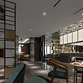 Modern Elegant Restaurant Interior Design With Dining Tables Chairs Pendant Lights And Decorative Wall