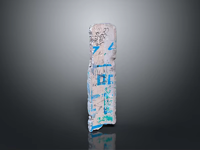 Wooden Stone Slab With Blue Textured Patterns And Handcrafted Rustic Design For Decor 3d model