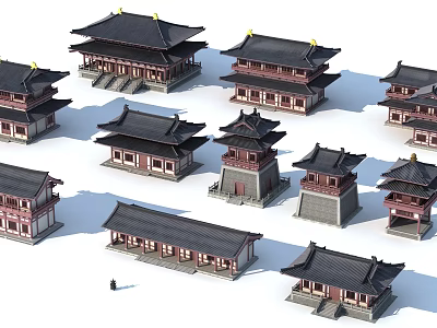 Traditional Chinese Ancient Architecture With Classical Roofs Red Walls And Multi Tiered Pavilions 3d model