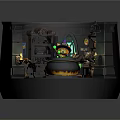 Cartoon Witch Laboratory Scene With Green Potion Cauldron Bookshelf And Magic Items 3d model