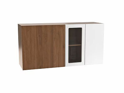 Modern Sideboard With Walnut Wood Panel White Frame And Glass Door 3d model